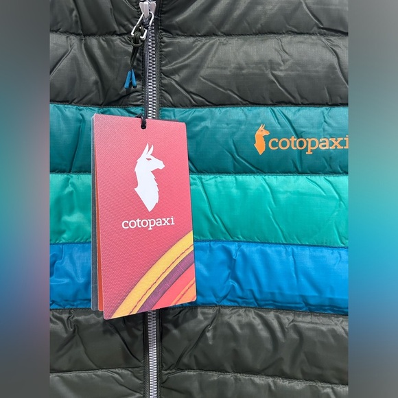 Cotopaxi Men's XL Fuego Down Vest Green Blue Woods Stripes NWT Puffy Puff Puffer - Picture 4 of 15